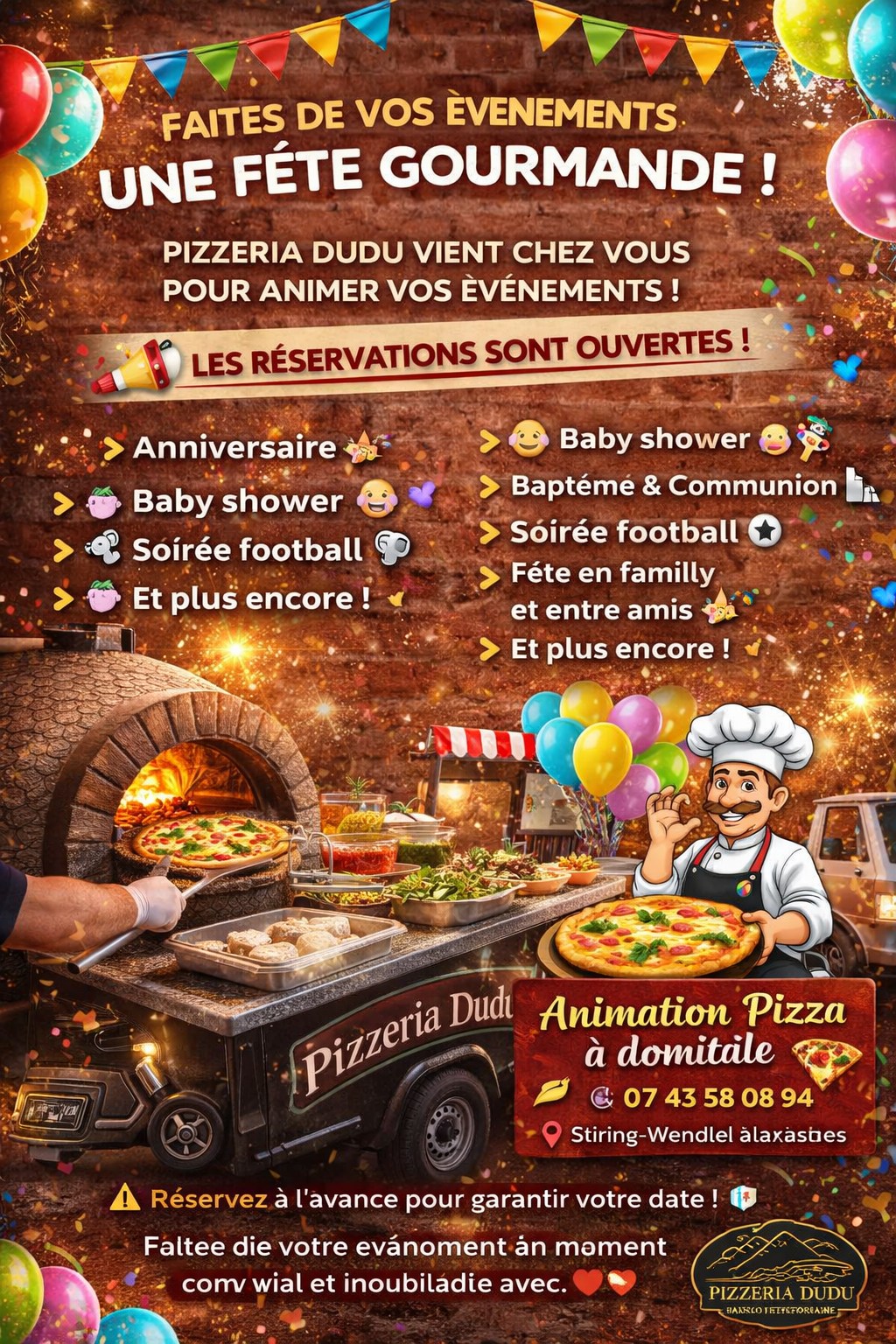 Animation pizza à domicile proposée par la Pizzeria Dudu pour les événements
